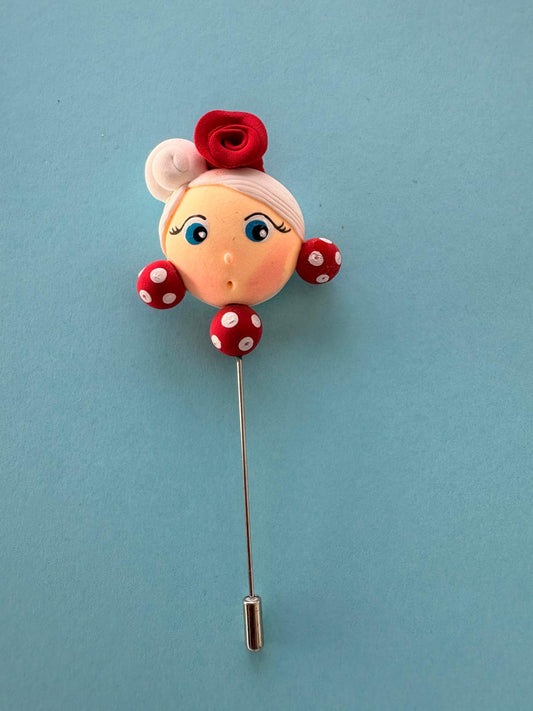 Alfiler de flamenca blanco y rojo, hecho a mano
