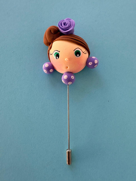Alfiler de flamenca castaño y violeta, hecho a mano