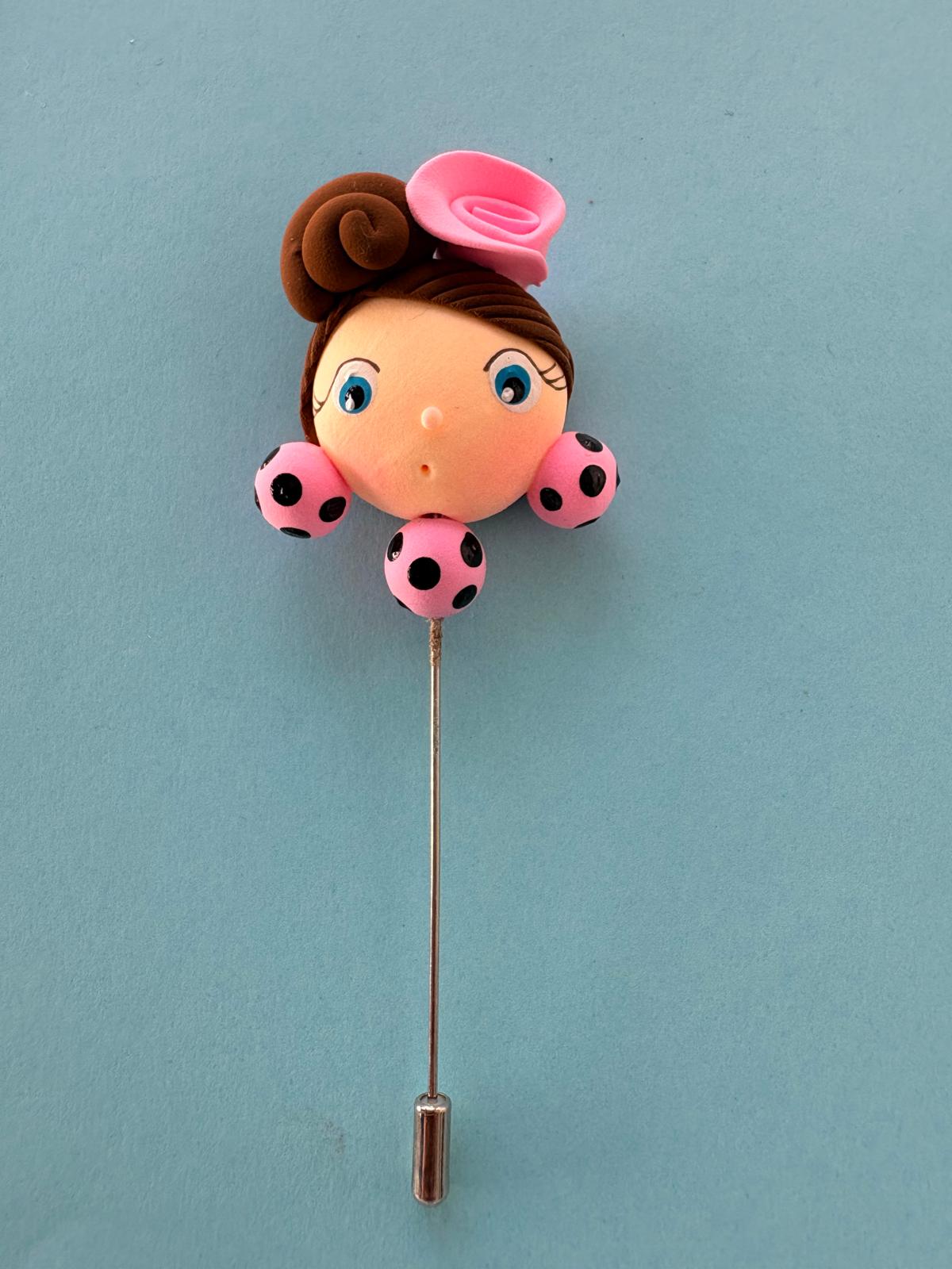Alfiler de flamenca castaño y rosa, hecho a mano